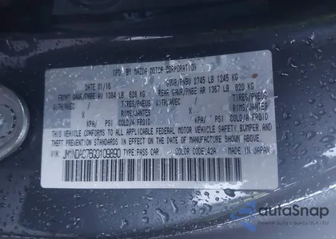 2016 Mazda Mx-5 Miata Club z USA, uszkodzony, nr VIN JM1NDAC76G0109890